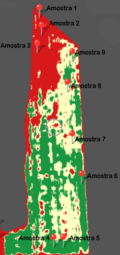 Pontos de amostras de médias de plantas.