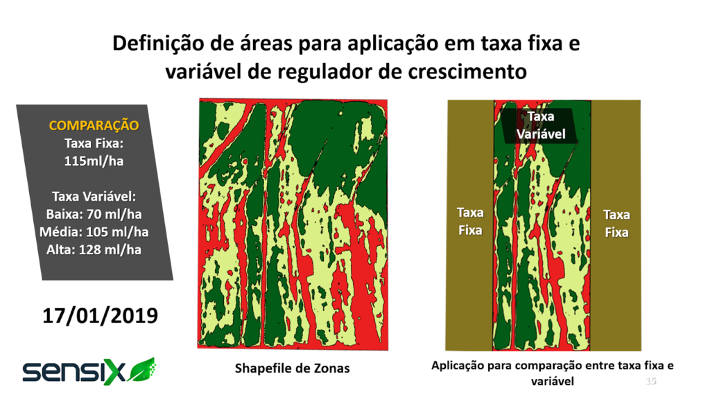 Definição de áreas para aplicação em taxa fixa e variável de regulador de crescimento em algodão.