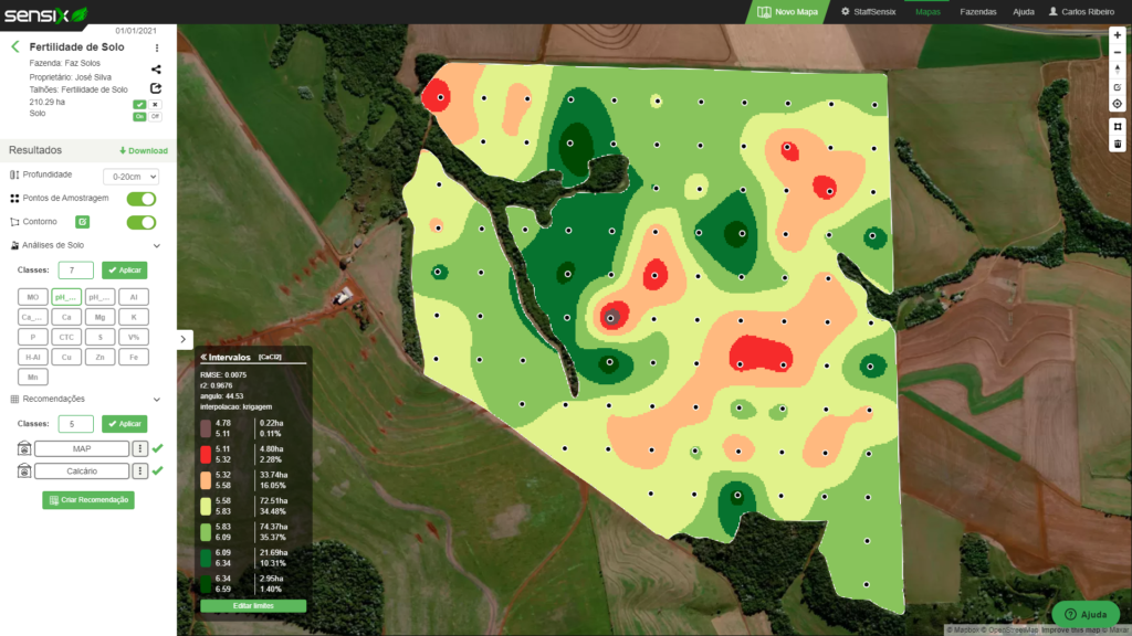 Plataforma que auxilia na gestão de fertilidade de solos e recomendação de adubação em taxa variável. Fonte: Sensix.